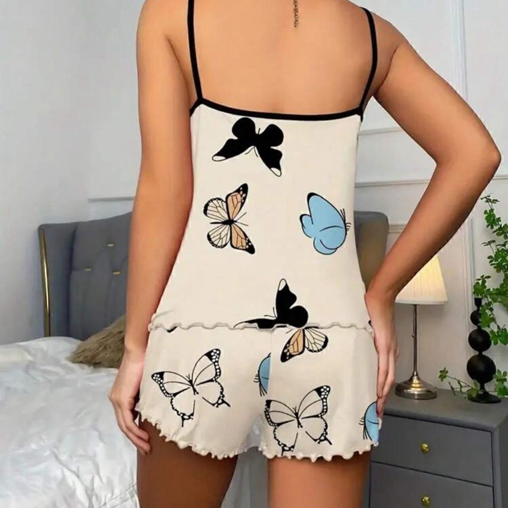 Butterfly Print Two Piece Soft Pajama Set - Picture 2 of 6